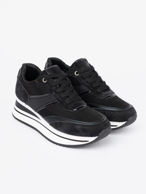 Nowoczesne czarne sneakersy z połyskującymi wstawkami - 36