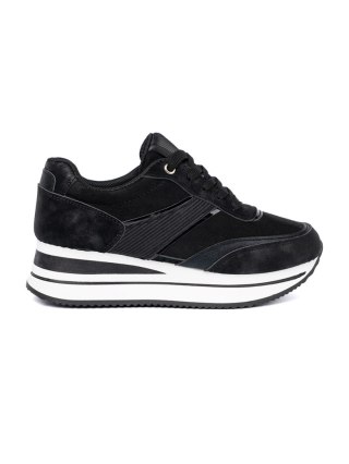 Nowoczesne czarne sneakersy z połyskującymi wstawkami - 38