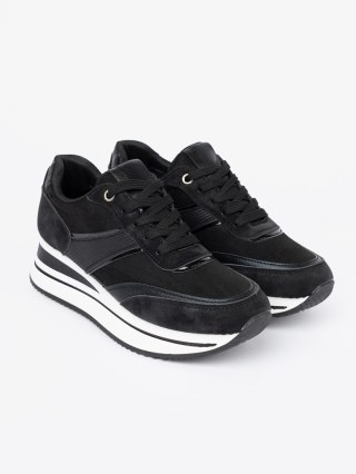 Nowoczesne czarne sneakersy z połyskującymi wstawkami - 38