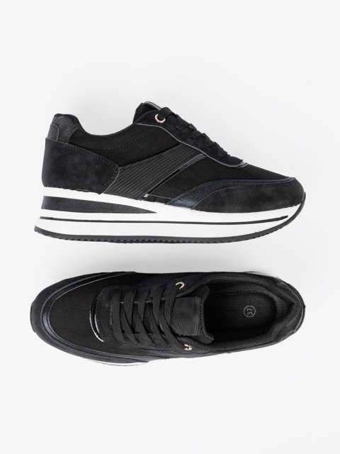 Nowoczesne czarne sneakersy z połyskującymi wstawkami - 38