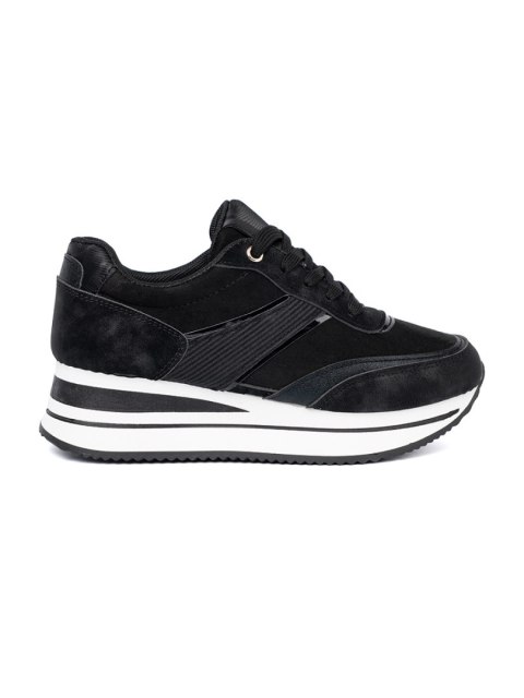 Nowoczesne czarne sneakersy z połyskującymi wstawkami - 41