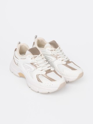 Białe sneakersy z beżowo-złotymi wstawkami - 38