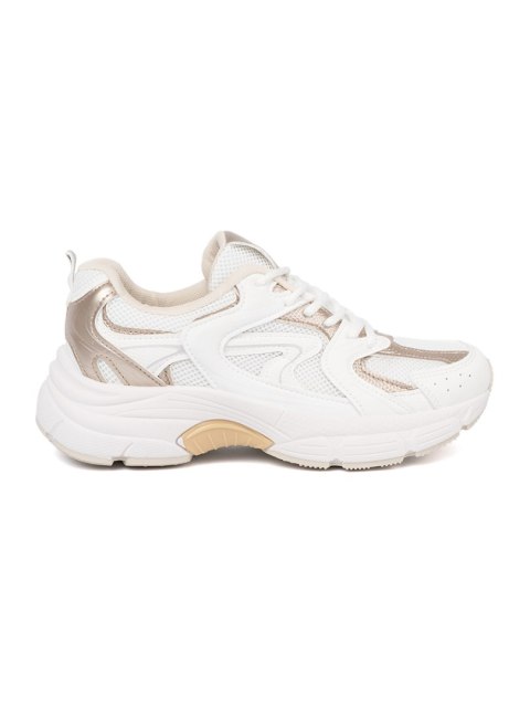 Białe sneakersy z beżowo-złotymi wstawkami - 39
