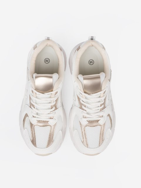 Białe sneakersy z beżowo-złotymi wstawkami - 39