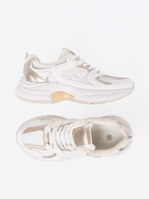 Białe sneakersy z beżowo-złotymi wstawkami - 39