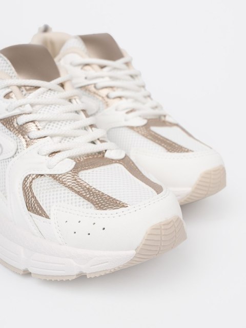 Białe sneakersy z beżowo-złotymi wstawkami - 39
