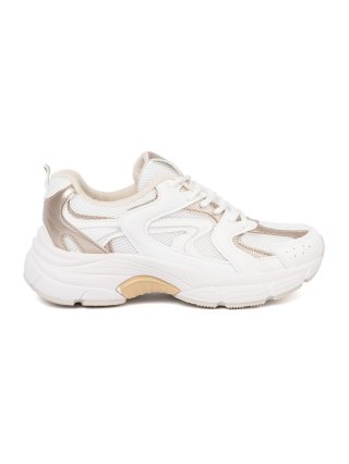 Białe sneakersy z beżowo-złotymi wstawkami - 40