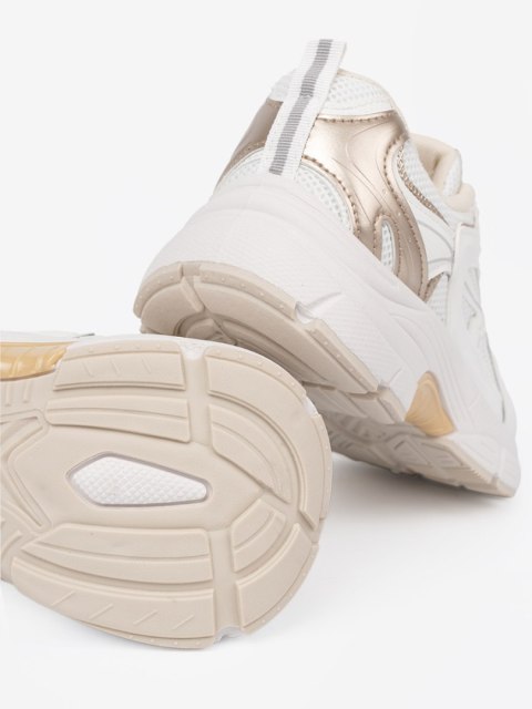 Białe sneakersy z beżowo-złotymi wstawkami - 40
