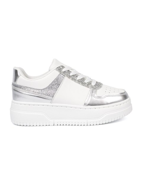 Biało srebrne sneakersy z połyskującymi detalami - 36