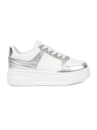 Biało srebrne sneakersy z połyskującymi detalami - 40