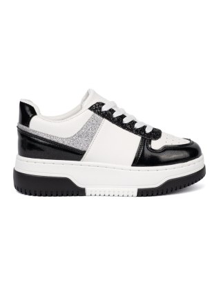 Czarno-białe sneakersy z połyskującymi srebrnymi detalami - 41