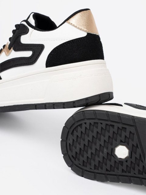 Czarno białe sneakersy ze złotymi detalami - 36