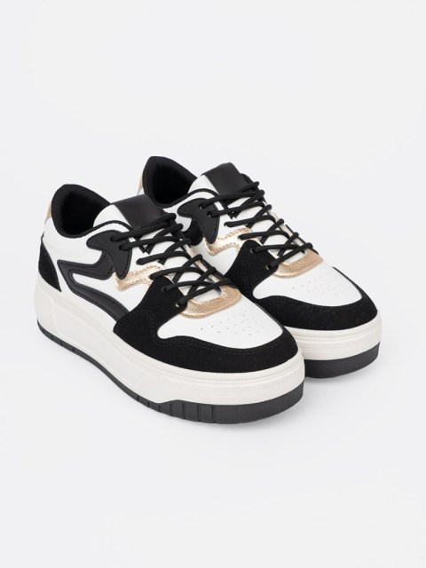 Czarno białe sneakersy ze złotymi detalami - 41
