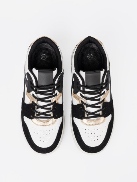 Czarno białe sneakersy ze złotymi detalami - 41