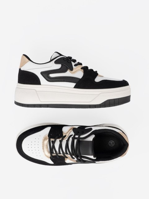Czarno białe sneakersy ze złotymi detalami - 41