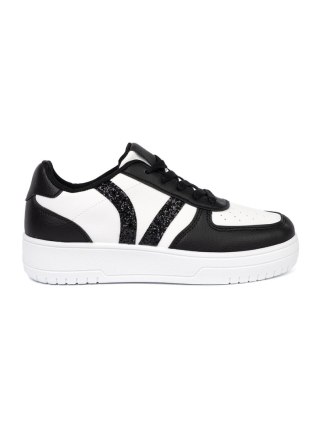 Stylowe czarno-białe sneakersy z brokatowymi wstawkami - 37