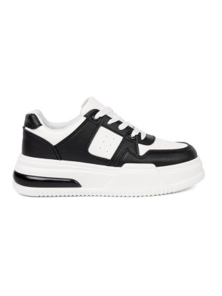 Stylowe czarno białe sneakersy z grubą podeszwą - 37