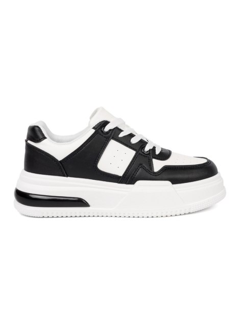 Stylowe czarno białe sneakersy z grubą podeszwą - 39