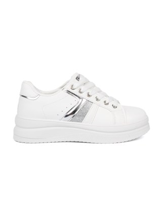 Białe sneakersy z metalicznym srebrnym akcentem - 37
