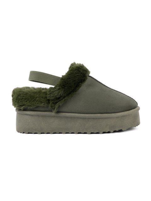 Ciemnozielone buty a'la śniegowce z futerkiem - 38