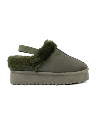 Ciemnozielone buty a'la śniegowce z futerkiem - 40