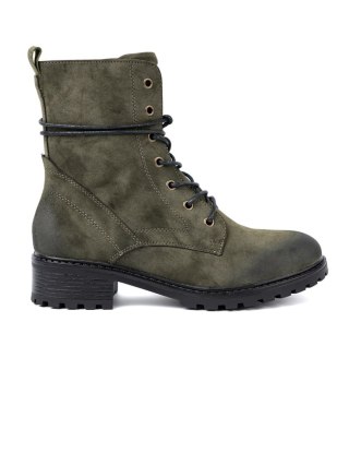 Sznurowane workery ciemnozielone z efektem cieniowania na nosku - 37