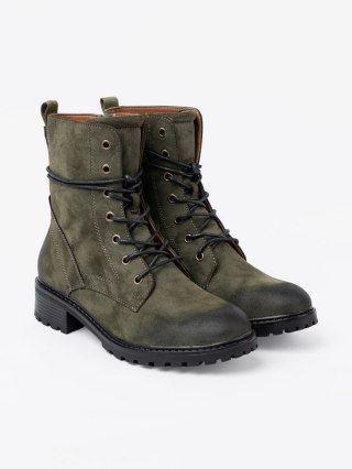 Sznurowane workery ciemnozielone z efektem cieniowania na nosku - 40