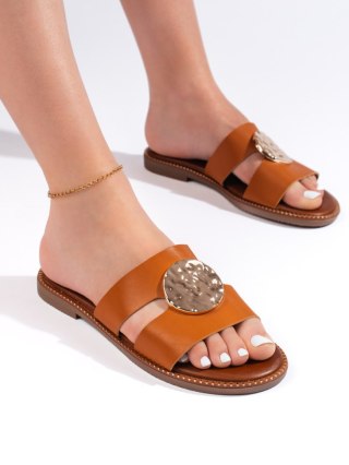 Eleganckie klapki damskie camel - 40