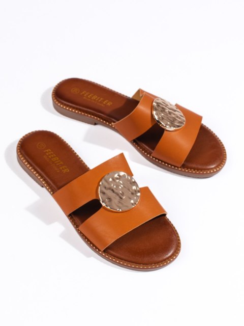 Eleganckie klapki damskie camel - 40 Eleganckie klapki damskie camel - 40
