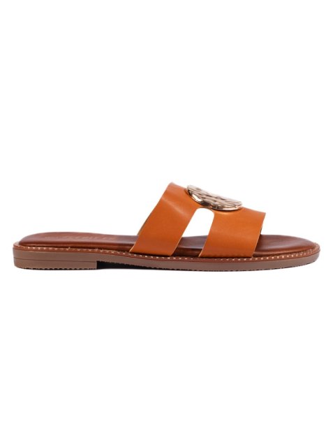 Eleganckie klapki damskie camel - 40 Eleganckie klapki damskie camel - 40