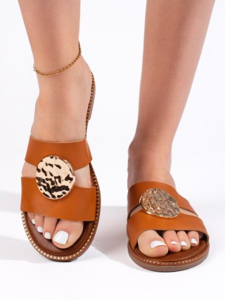 Eleganckie klapki damskie camel - 41