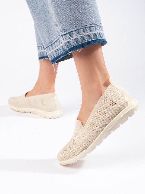 Beżowe tekstylne slip on damskie - 38 Beżowe tekstylne slip on damskie - 38