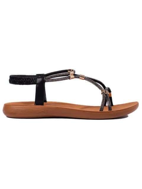 Czarne płaskie brokatowe sandały - 40 Czarne płaskie brokatowe sandały - 40