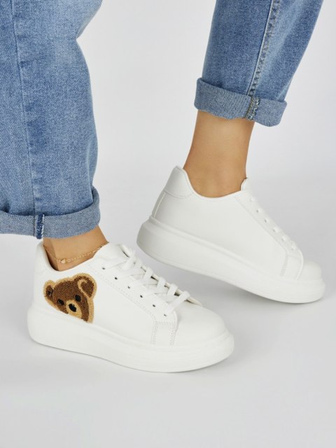 Białe damskie buty sportowe z misiem - 37 Białe damskie buty sportowe z misiem - 37