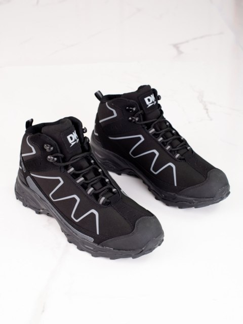 Wysokie sznurowane buty trekkingowe męskie DK czarno-szare - 44 Wysokie sznurowane buty trekkingowe męskie DK czarno-szare - 44