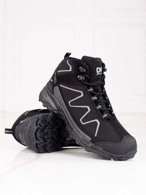 Wysokie sznurowane buty trekkingowe męskie DK czarno-szare - 44 Wysokie sznurowane buty trekkingowe męskie DK czarno-szare - 44