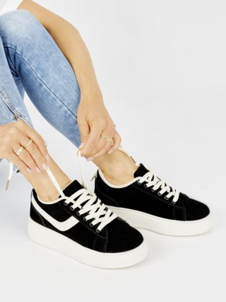 Zamszowe czarne buty damskie na platformie - 40