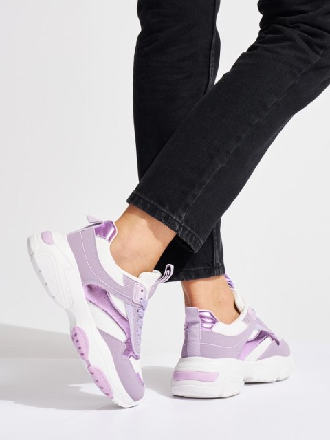 Liliowe sportowe buty damskie na grubej podeszwie - 37 Liliowe sportowe buty damskie na grubej podeszwie - 37