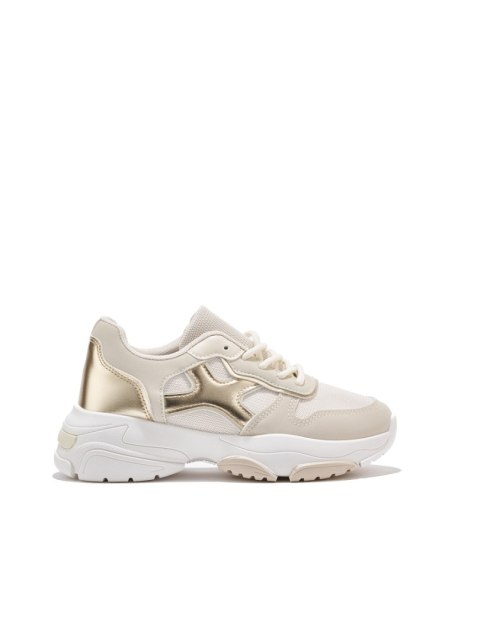 Sneakersy damskie beżowo-złote - 39 Sneakersy damskie beżowo-złote - 39