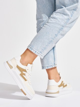 Biało-beżowe sneakersy na platformie - 36
