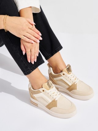 Damskie beżowe sneakersy z ukrytą koturną - 40