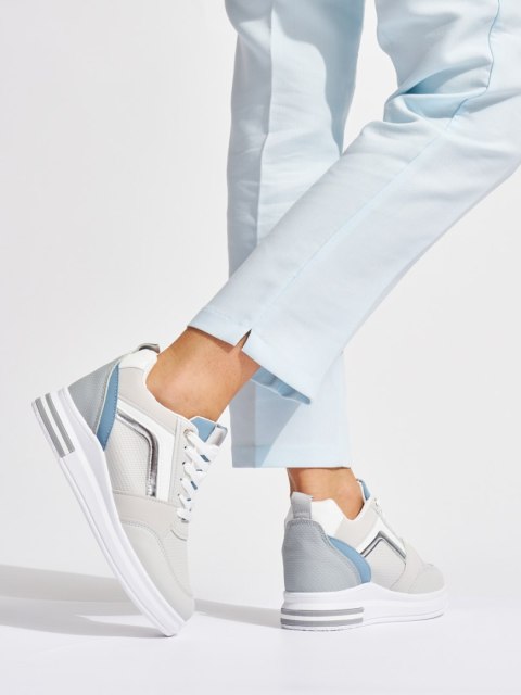 Damskie szare sneakersy z ukrytą koturną - 37 Damskie szare sneakersy z ukrytą koturną - 37