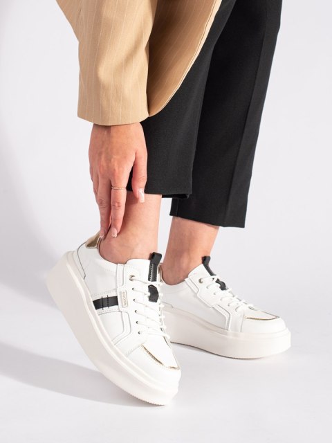 Skórzane białe sneakersy na platformie - 37 Skórzane białe sneakersy na platformie - 37