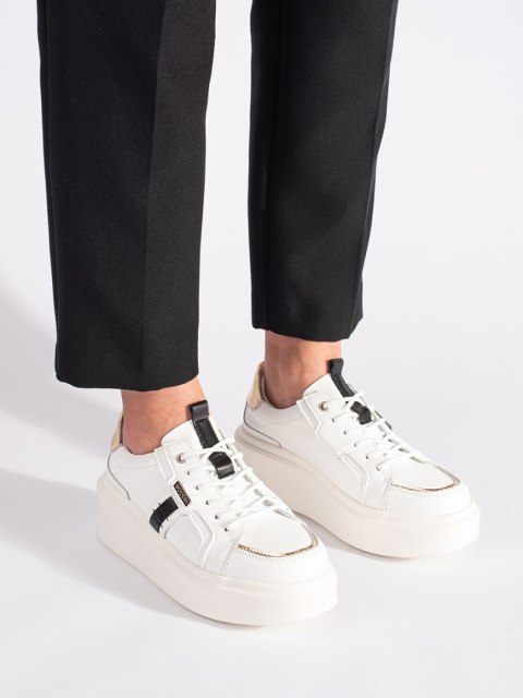 Skórzane białe sneakersy na platformie - 38 Skórzane białe sneakersy na platformie - 38
