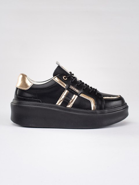 Skórzane czarne sneakersy na platformie - 39 Skórzane czarne sneakersy na platformie - 39